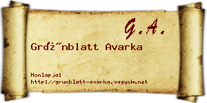 Grünblatt Avarka névjegykártya